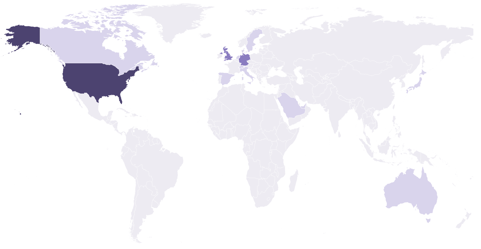 World map highlighting the largest government donors of humanitarian aid in 2024: the United States by far the largest, then Germany and the United Kingdom, followed by Sweden, Saudi Arabia, the UAE, Japan, Norway, Canada and others.
